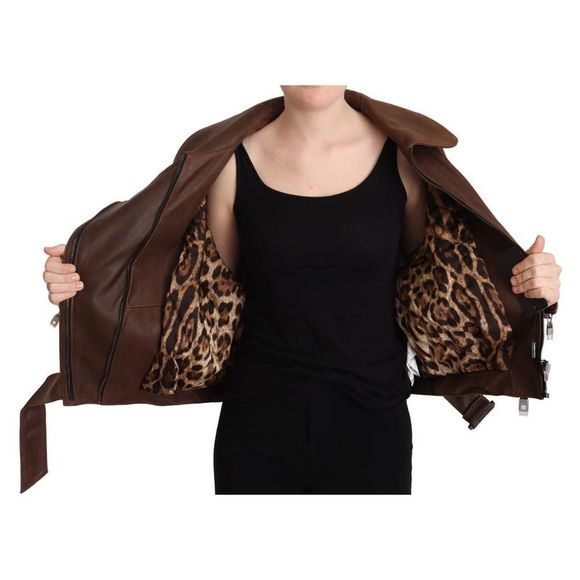 Dolce & Gabbana Dolce Gabbana Brown Bull Leather Collared Biker Jacket - Picture 5 of 5